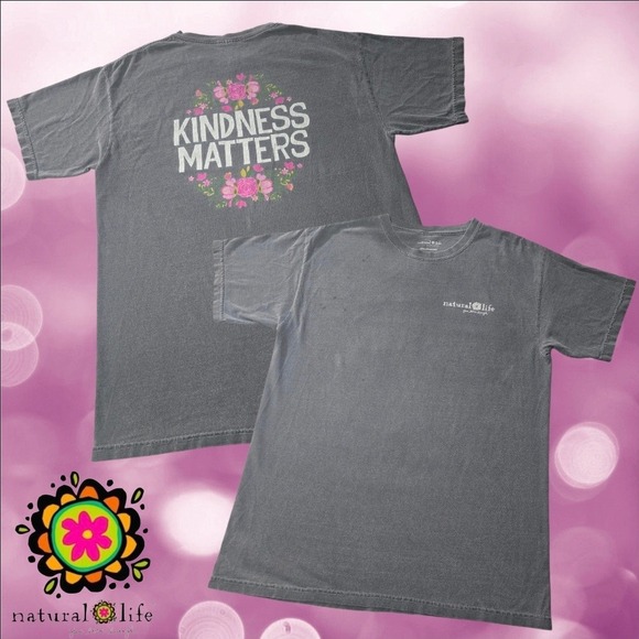 NATURAL LIFE Tops - Natural Life Womens Kindness Matters Floral Graphic T-Shirt Gray Large